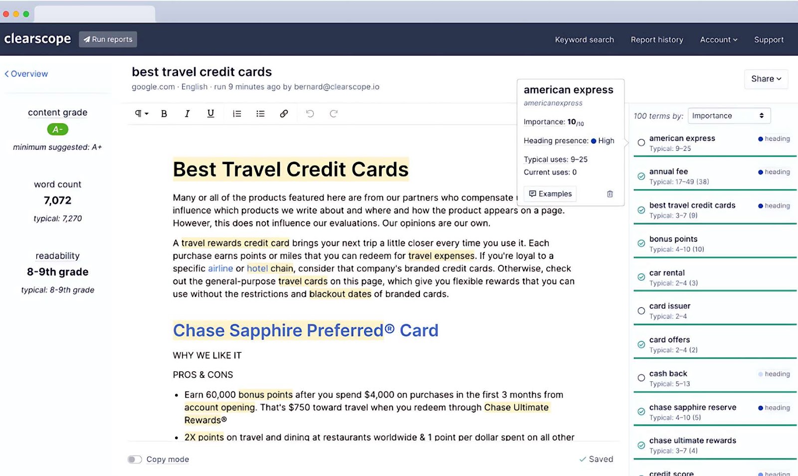 This blogging tool grades content and provides suggestions to optimize.