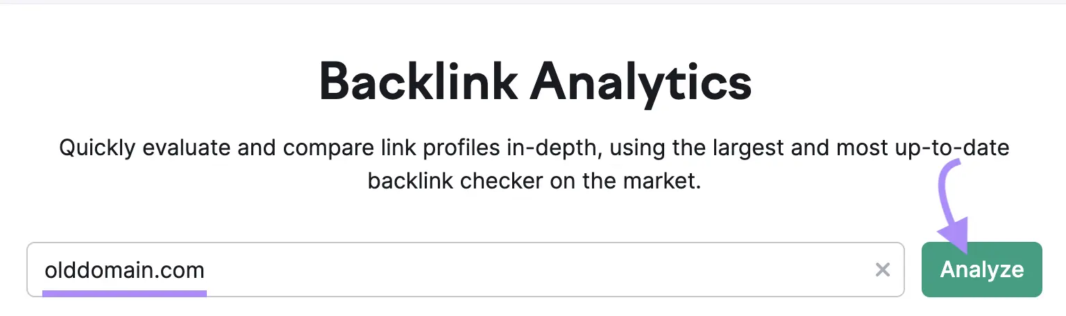 old domain entered into Backlinks tool