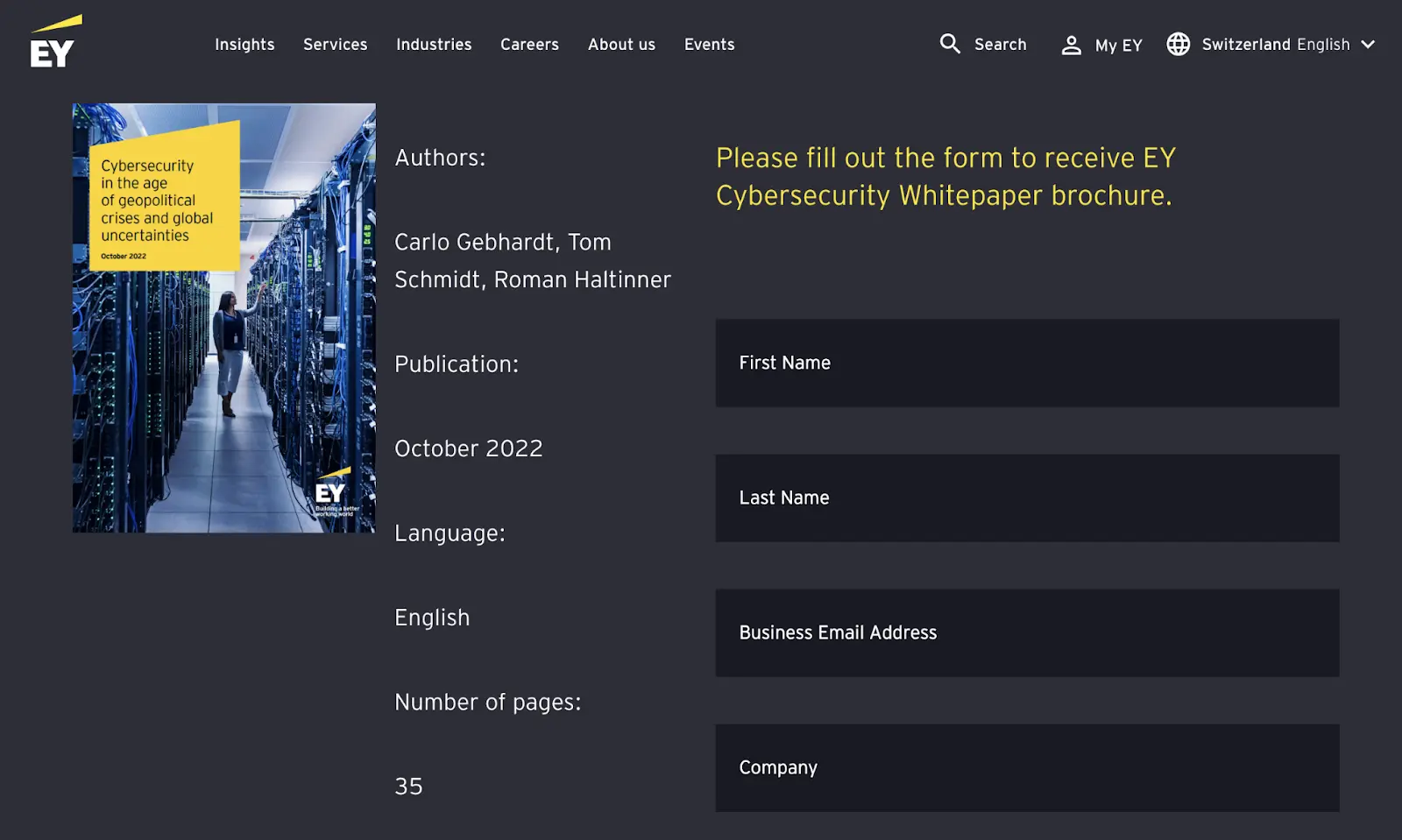 EY industry reports sign up form.