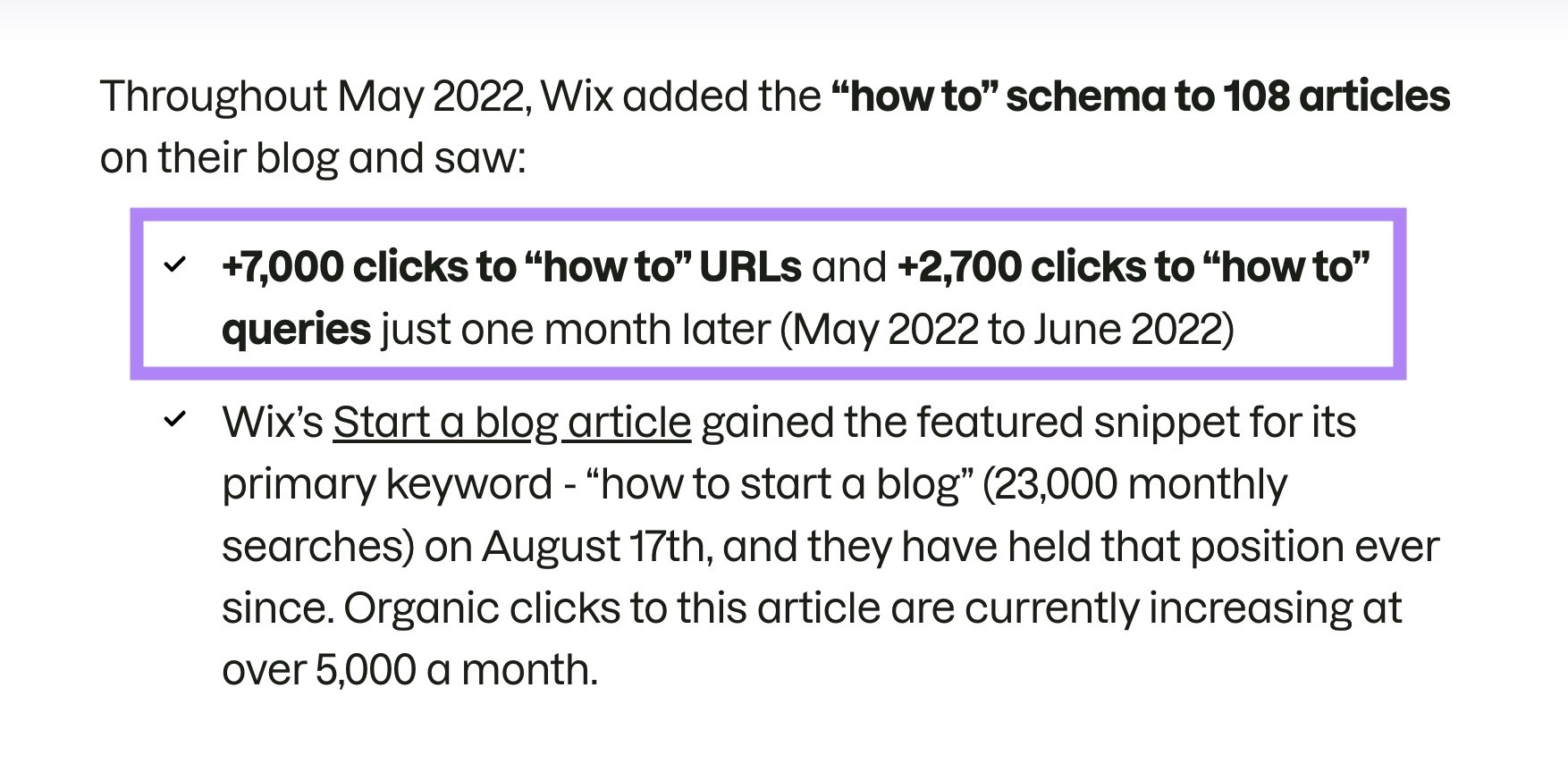 A case study by Semrush using concrete examples with specific numbers.